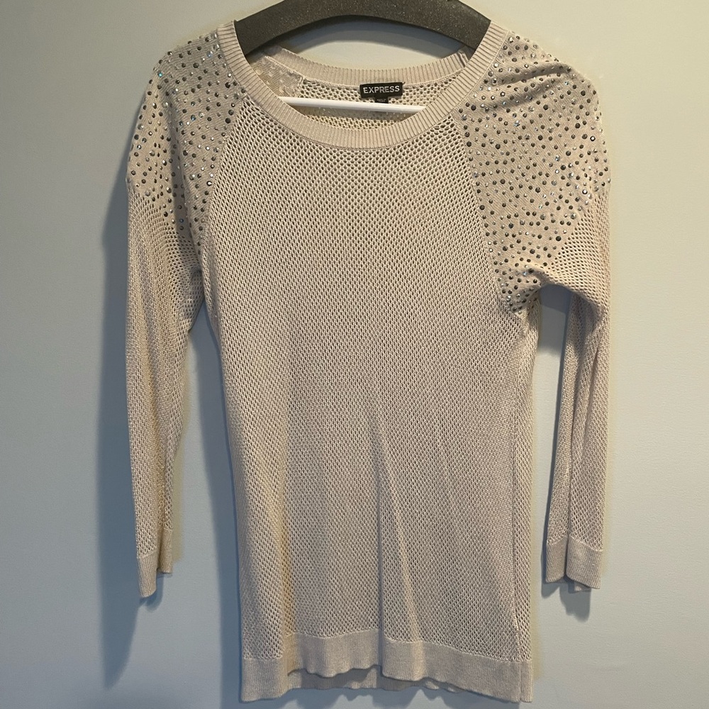 {Express} Offwhite sheer bling Sweater - M